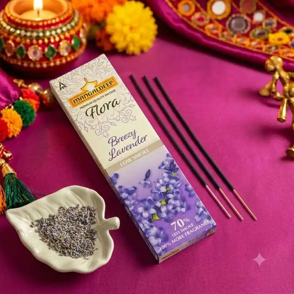 Low-Smoke-Breezy-Lavender-Incense-Sticks-Mangaldeep Mangaldeep Low Smoke Lavender Incense Sticks | - Image 1
